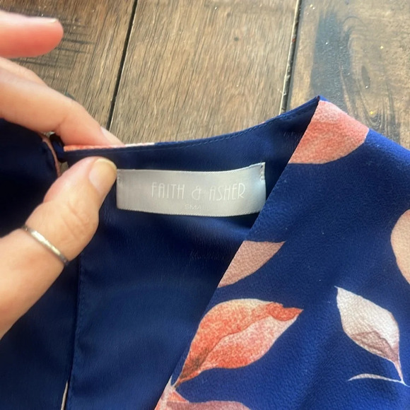 Blue Faith & Asher Romper | Side Cut Outs | Faux Wrap Skirt Sz Small - Picture 8 of 9